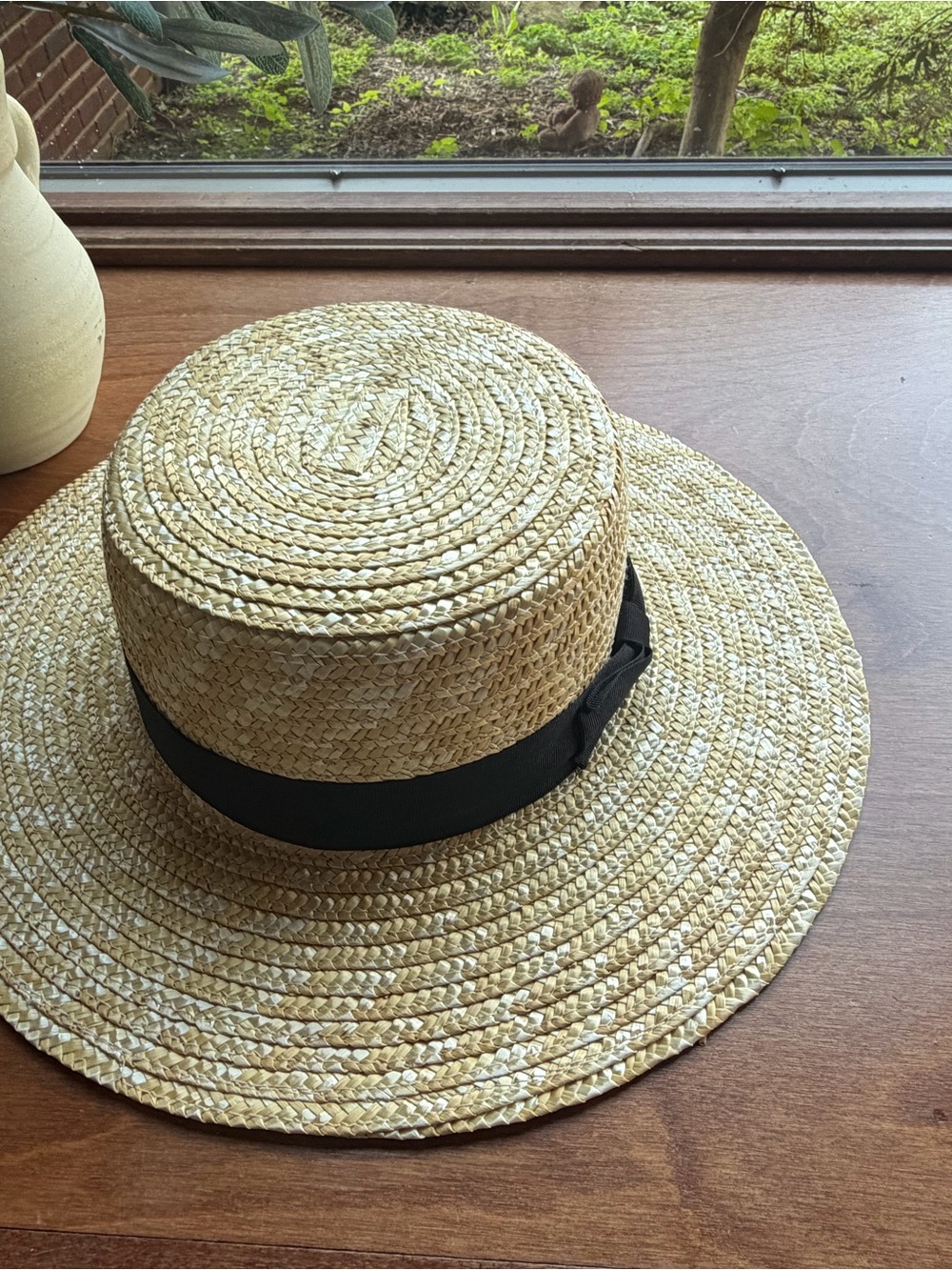 Lack Of Color Straw Boater Hat with Black Band